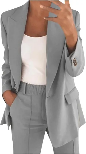 2 Piece Pant Suits for Women Dressy Business Straight Leg Pants Sets Blazer Lapel Comfy Loose Fit Plus Size Outfits