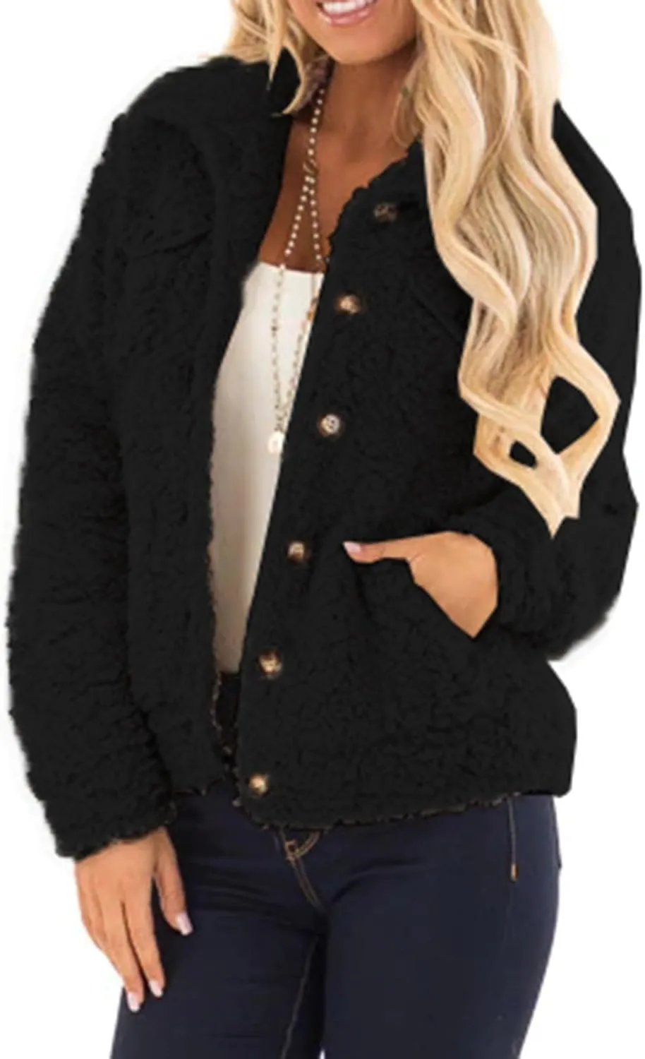 2024 Womens Sherpa Fleece Coats Winter Warm Soft Button Up Woolen Jackets Fuzzy Shacket Plus Size Short Outwear Cardigan