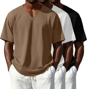 3 Pack Men's 95% Cotton Big and Tall Shirts V Neck L-5xl Plus Size Short Sleeve Soft Casual 2025 Summer Tee