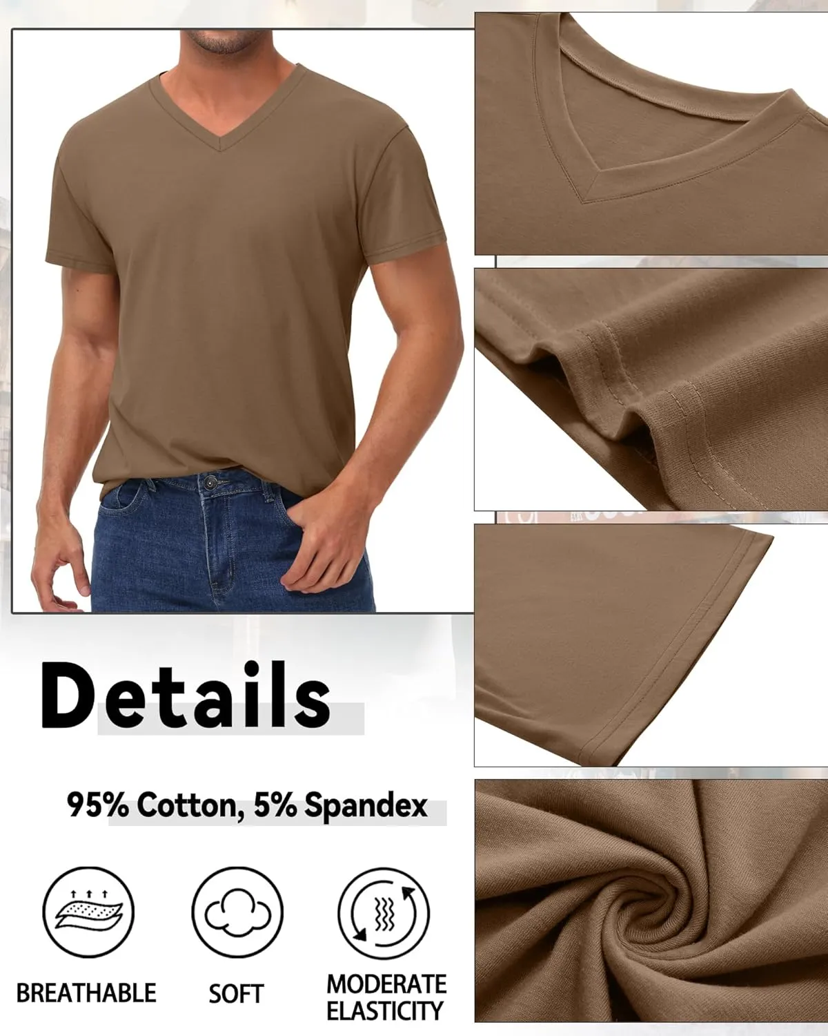 3 Pack Men's 95% Cotton Big and Tall Shirts V Neck L-5xl Plus Size Short Sleeve Soft Casual 2025 Summer Tee