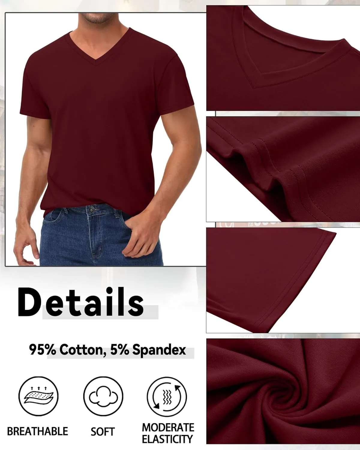 3 Pack Men's 95% Cotton Big and Tall Shirts V Neck L-5xl Plus Size Short Sleeve Soft Casual 2025 Summer Tee
