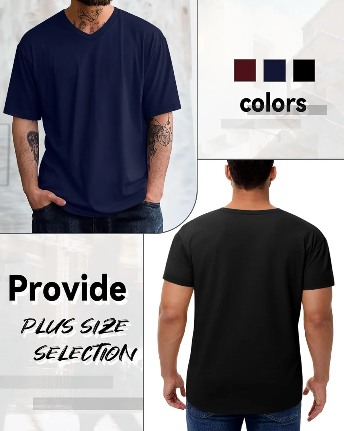 3 Pack Men's 95% Cotton Big and Tall Shirts V Neck L-5xl Plus Size Short Sleeve Soft Casual 2025 Summer Tee