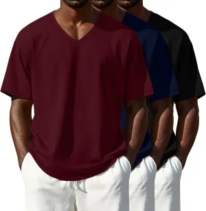 3 Pack Men's 95% Cotton Big and Tall Shirts V Neck L-5xl Plus Size Short Sleeve Soft Casual 2025 Summer Tee