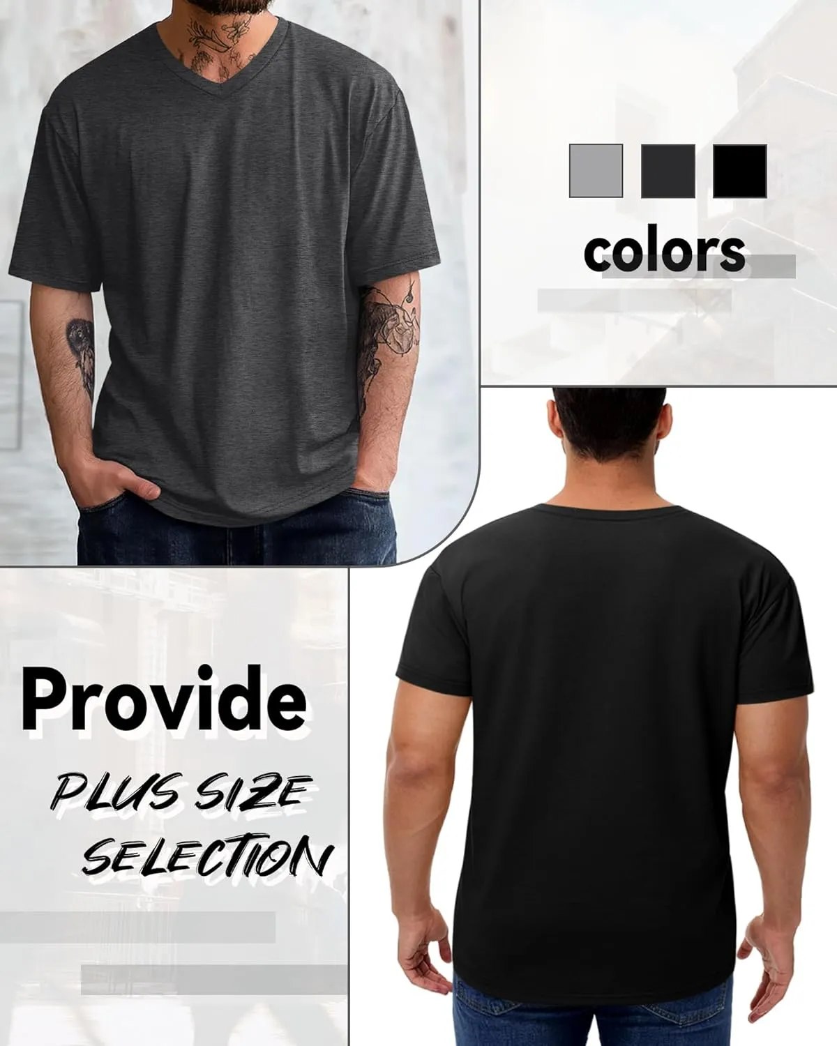 3 Pack Men's 95% Cotton Big and Tall Shirts V Neck L-5xl Plus Size Short Sleeve Soft Casual 2025 Summer Tee