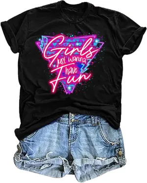 80's Shirts for Women 80s Neon Music Graphic T-Shirt Hip Hop 80S Party Outfits Girls I Love The 80's T-Shirt