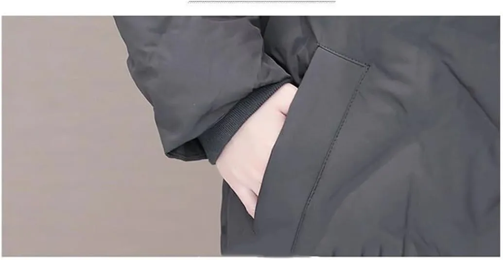 Adhdyuud Womens With Pocket Solid Hooded Long Cotton Padded Coats Business Thicken Warm Slim Jacket