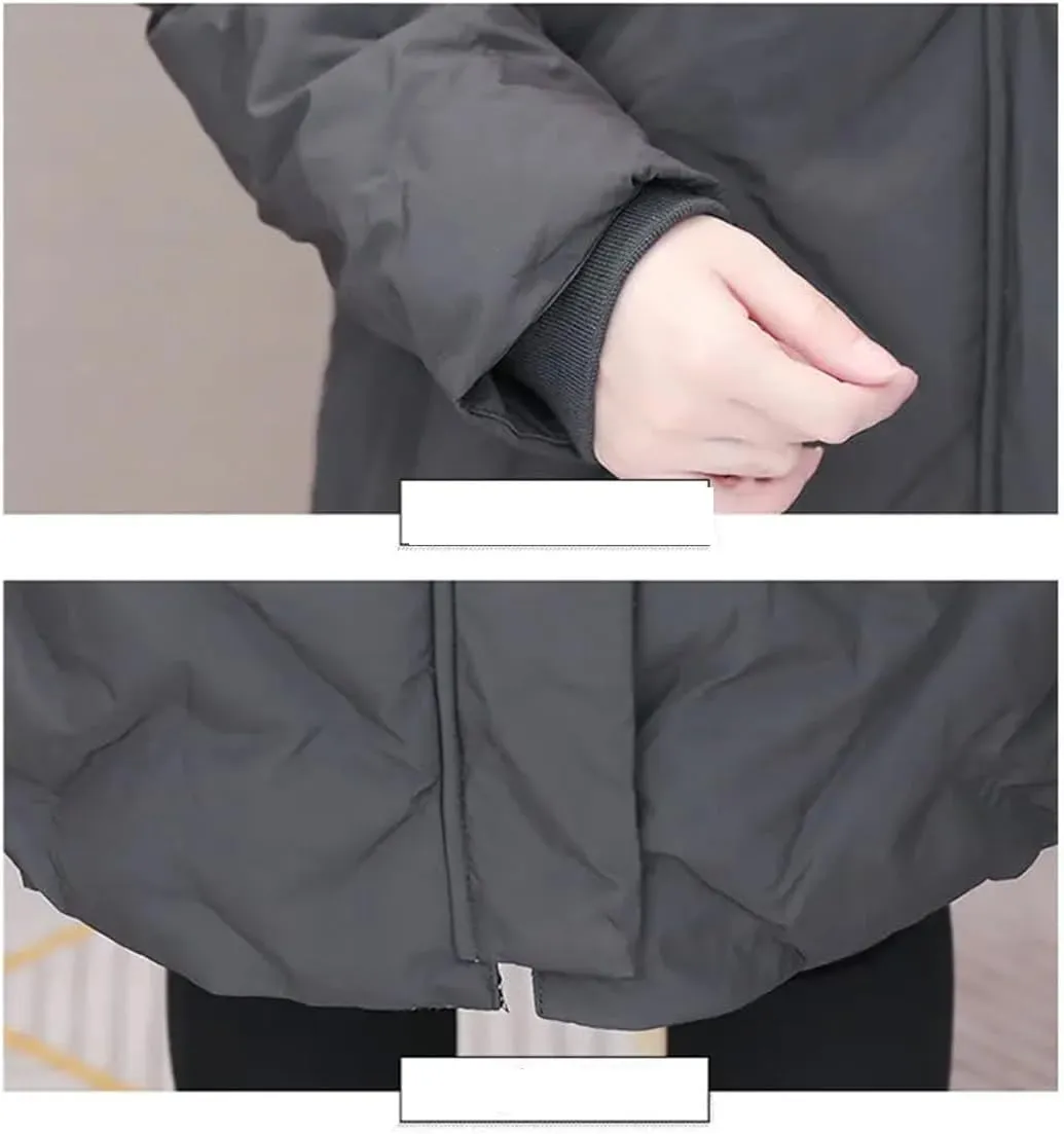 Adhdyuud Womens With Pocket Solid Hooded Long Cotton Padded Coats Business Thicken Warm Slim Jacket