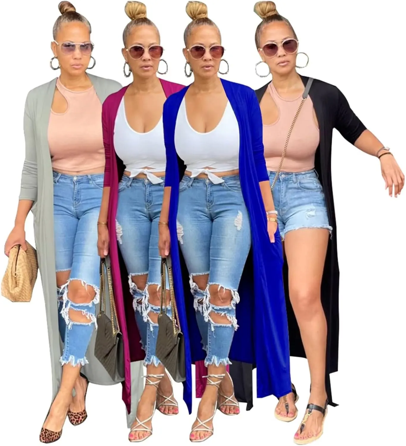 Adogirl Women's Long Sleeve Lightweight Soft Cover Ups Outerwear Casual Open Front Maxi Drape Cardigans with Pockets