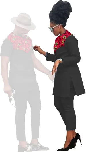 African Coupleswear Women's Ankara Printed Top and Pants Set Party Men's Top and Pants Set