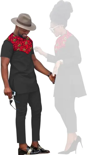 African Coupleswear Women's Ankara Printed Top and Pants Set Party Men's Top and Pants Set