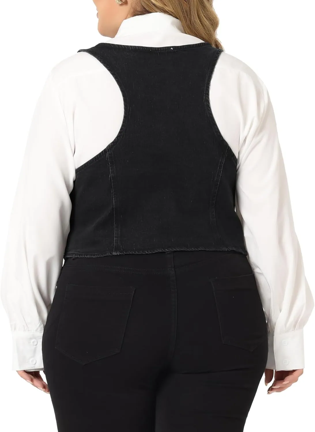 Agnes Orinda Plus Size Denim Vest Top for Women Button Down Waistcoat Casual Sleeveless Jean Jacket Vests