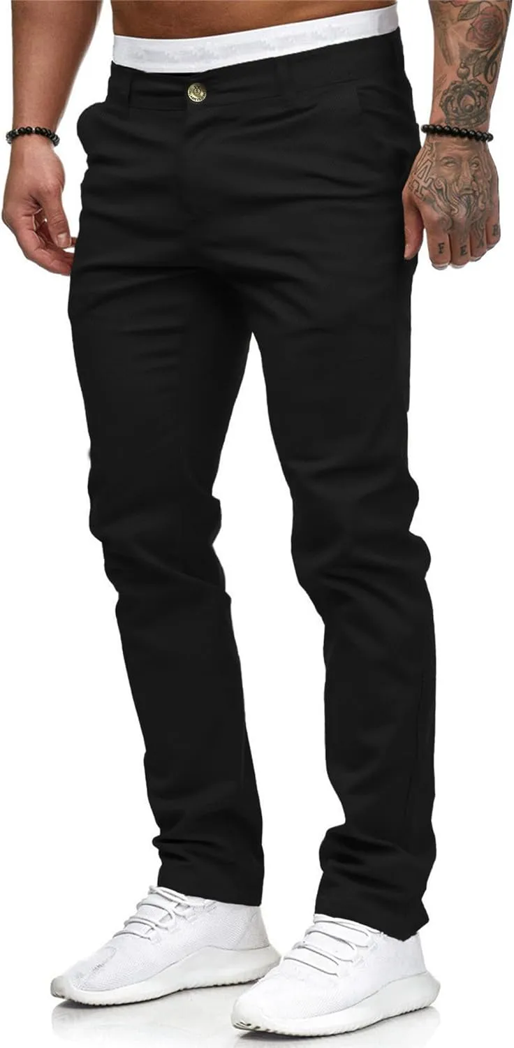 ALLABREVE Men's Chinos Casual Dress Pants Slim Fit Skinny Stretch Flat-Front Lightweight Comfort Slacks