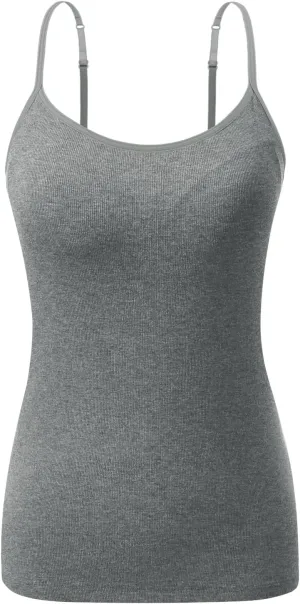 AMVELOP Camisole Top for Women with Built in Bra Adjustable Strap Basic Undershirt Layering Summer Top