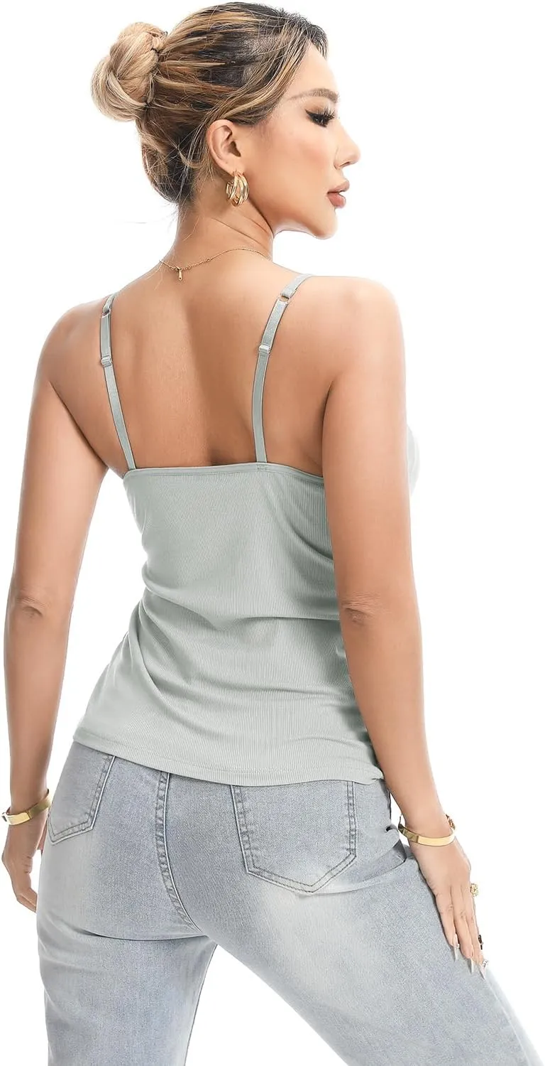 AMVELOP Camisole Top for Women with Built in Bra Adjustable Strap Basic Undershirt Layering Summer Top