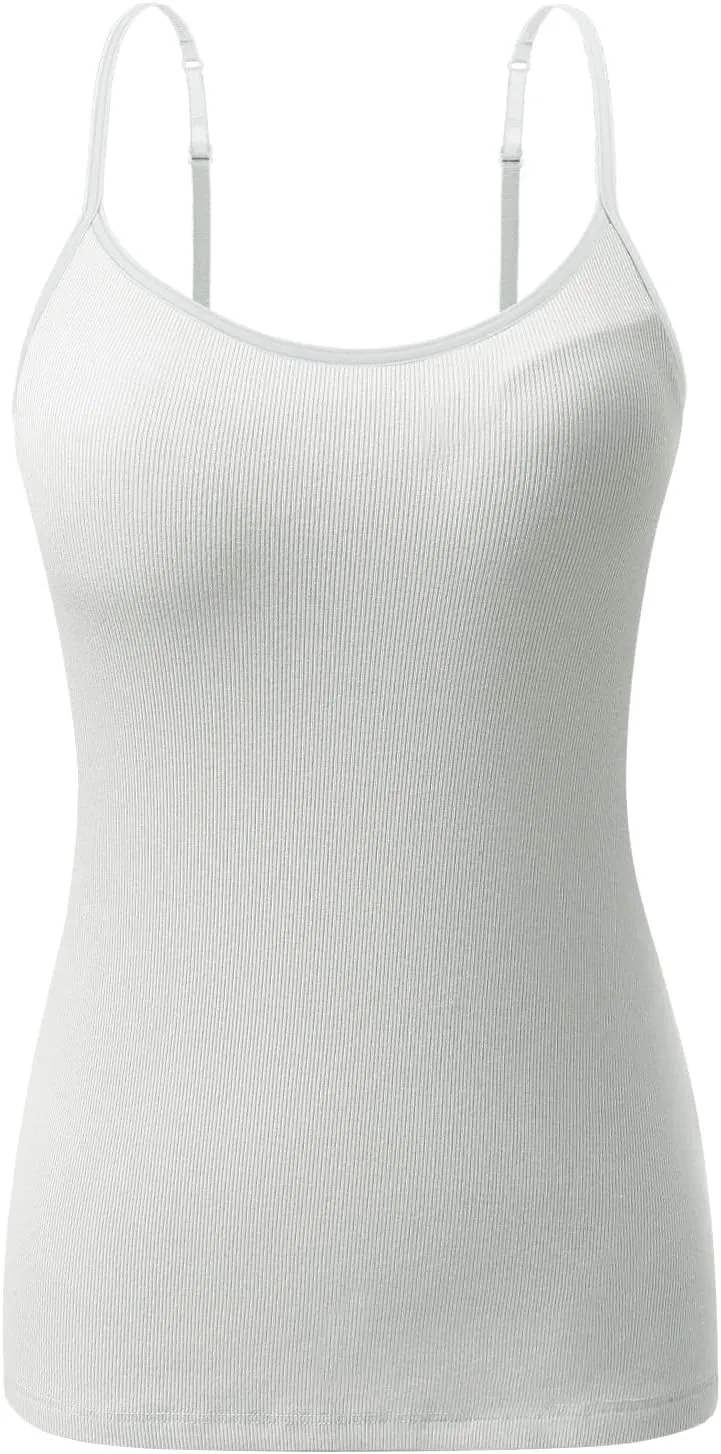 AMVELOP Camisole Top for Women with Built in Bra Adjustable Strap Basic Undershirt Layering Summer Top