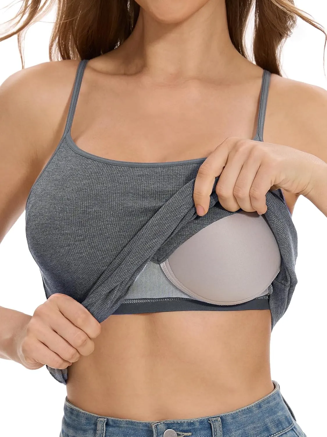 AMVELOP Camisole Top for Women with Built in Bra Adjustable Strap Basic Undershirt Layering Summer Top