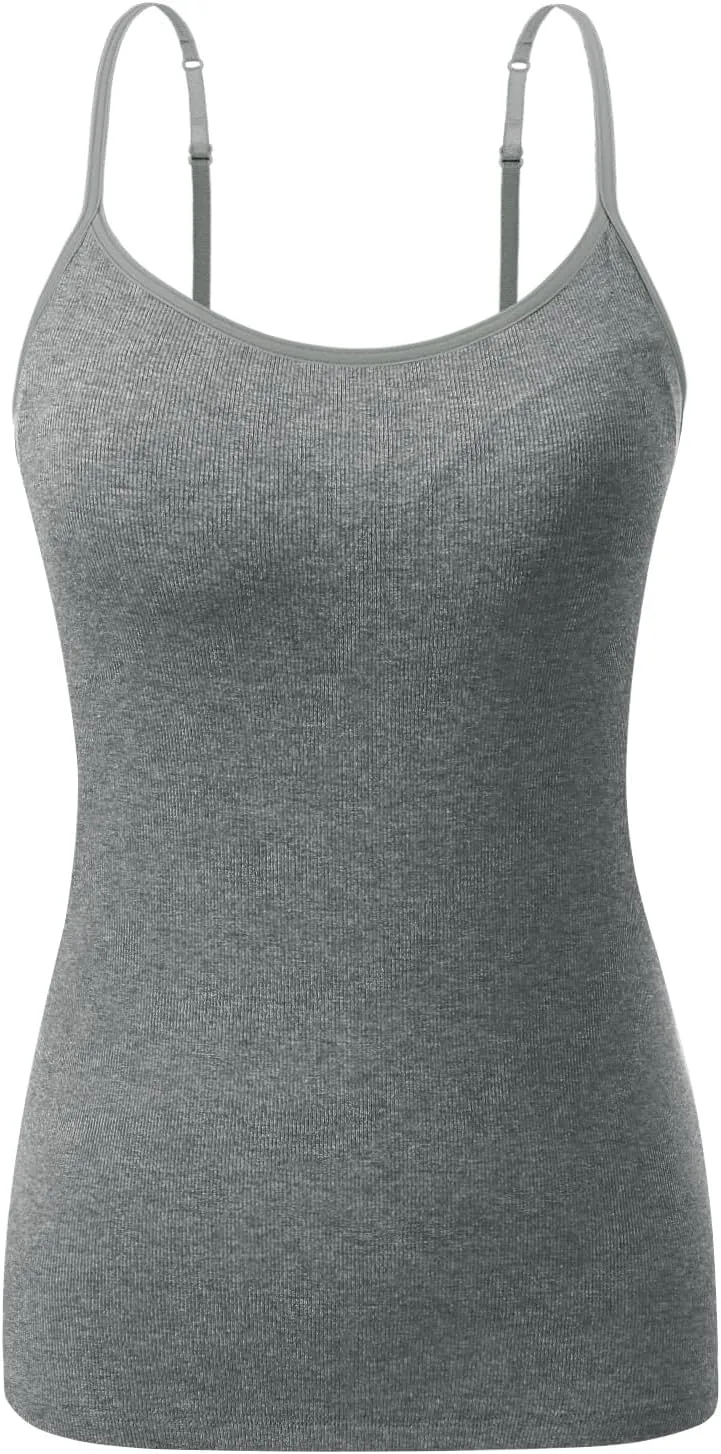 AMVELOP Camisole Top for Women with Built in Bra Adjustable Strap Basic Undershirt Layering Summer Top