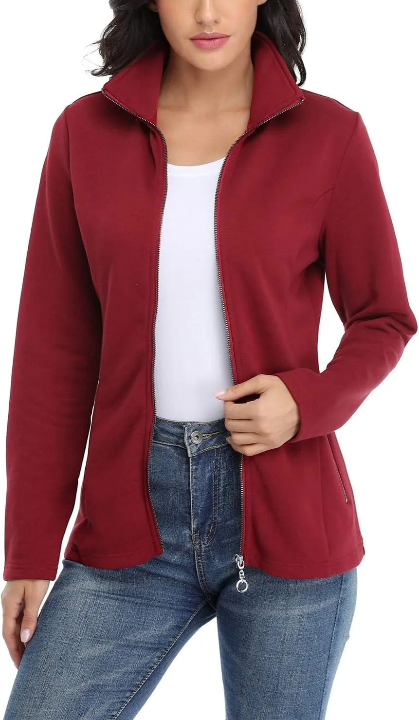 Anienaya Women's Stand Collar Lightweight Jacket Cotton Jackets Warm Slim Fit Casual Zip up Outerwear Coat