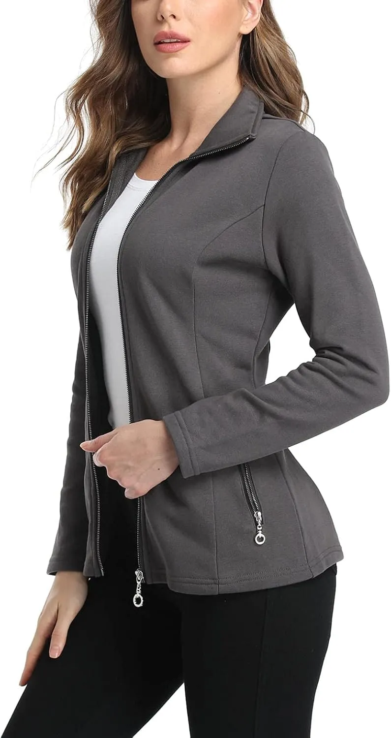 Anienaya Women's Stand Collar Lightweight Jacket Cotton Jackets Warm Slim Fit Casual Zip up Outerwear Coat