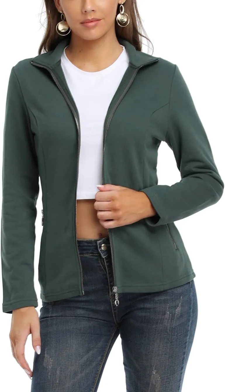 Anienaya Women's Stand Collar Lightweight Jacket Cotton Jackets Warm Slim Fit Casual Zip up Outerwear Coat