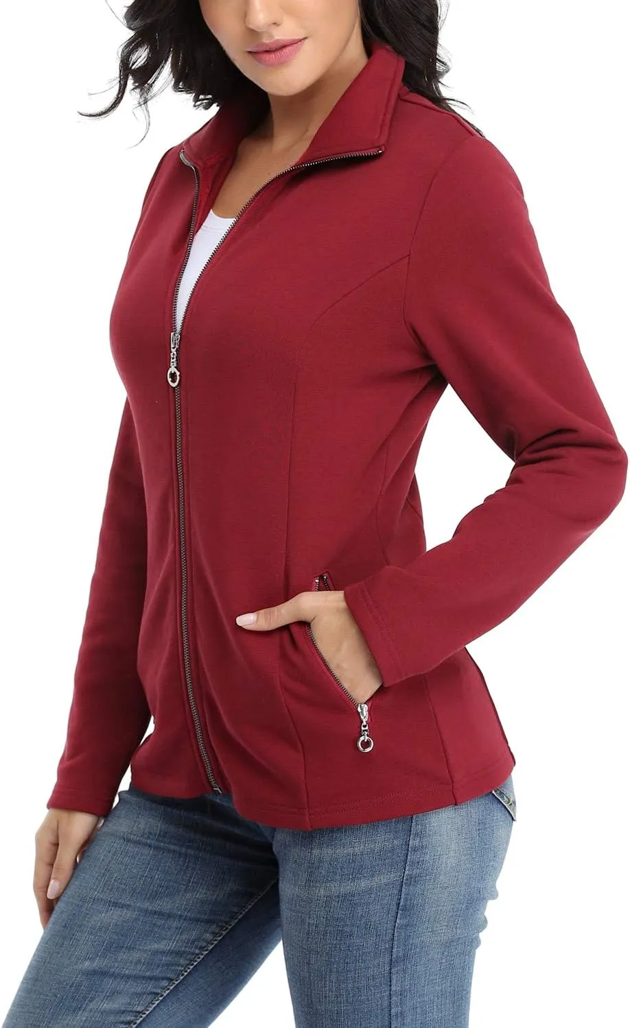 Anienaya Women's Stand Collar Lightweight Jacket Cotton Jackets Warm Slim Fit Casual Zip up Outerwear Coat