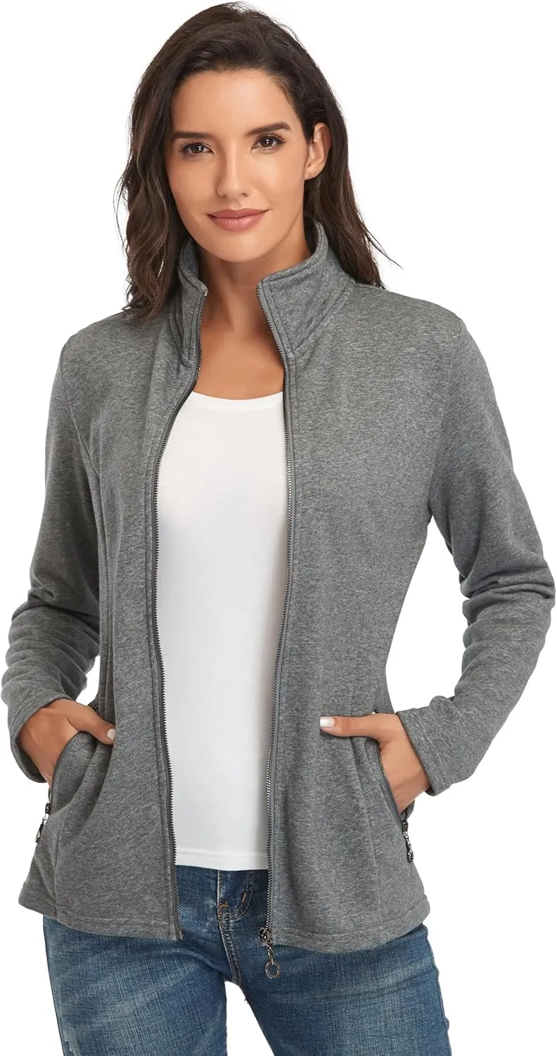 Anienaya Women's Stand Collar Lightweight Jacket Cotton Jackets Warm Slim Fit Casual Zip up Outerwear Coat