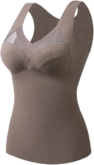 ANTIY Womens German Velvet Thermal Underwear Soft Fleece Camisole Vest Warm Slim Tank Tops Shirts with Bra for Cold Weather (Color : Brown, Size : XXL/XX-Large)