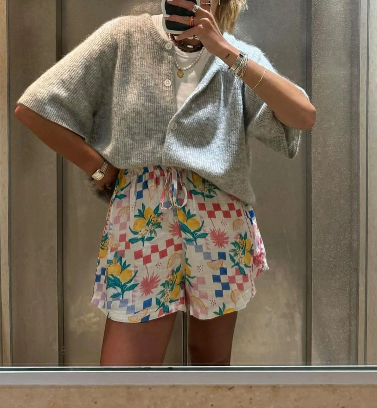 BAIGRAM Women Button Up Short Sleeve Cardigan Crew Neck Cropped Oversized Sweaters Cute Going Out Knit Y2K Tops