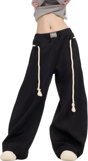 BAIMORE Women's Casual Slacks Elastic Waist Wide Leg Baggy Sweatpants with Tie Belt