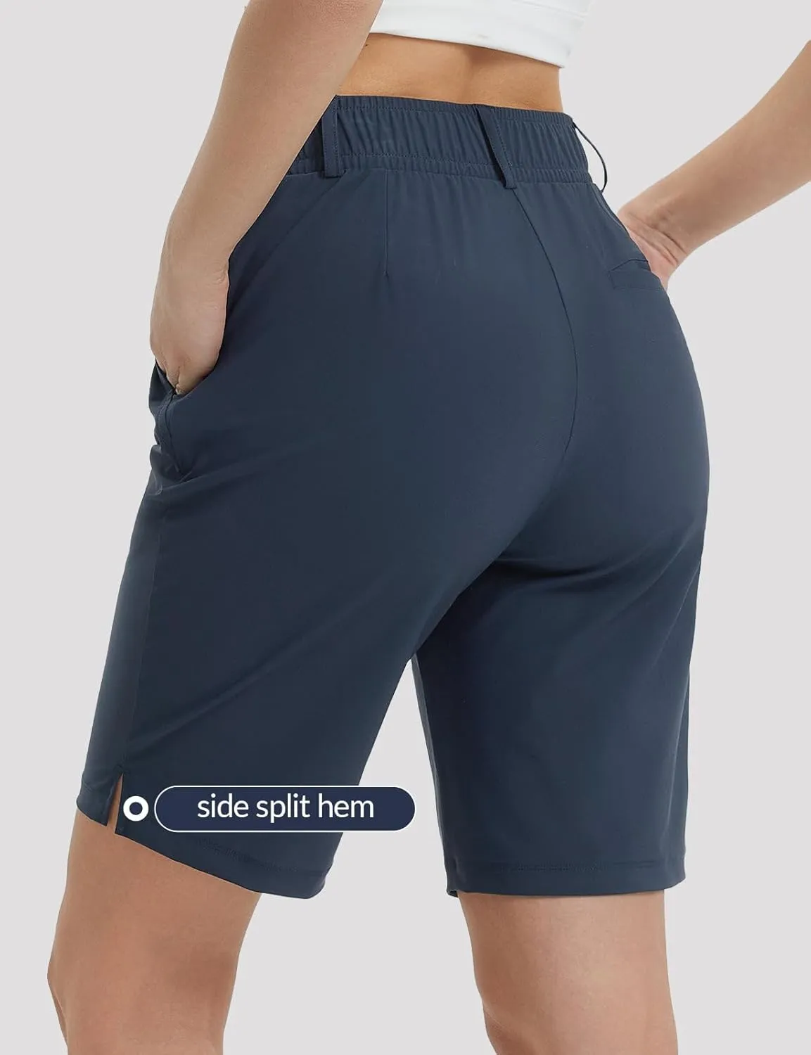 BALEAF Women's Golf Shorts 9'' Knee Length Stretch Bermuda Long Shorts Belt Loops Pockets Casual Work UPF 50 