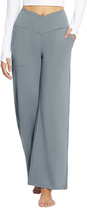 baleaf Womens Wide Leg Dress Pants Stretch High Waist Yoga Pants Casual Slacks Pockets Pull On Travel Petite Plus Size