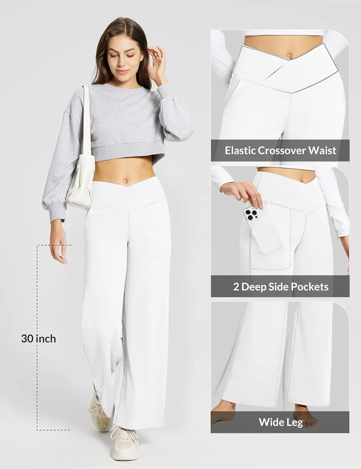 baleaf Womens Wide Leg Dress Pants Stretch High Waist Yoga Pants Casual Slacks Pockets Pull On Travel Petite Plus Size