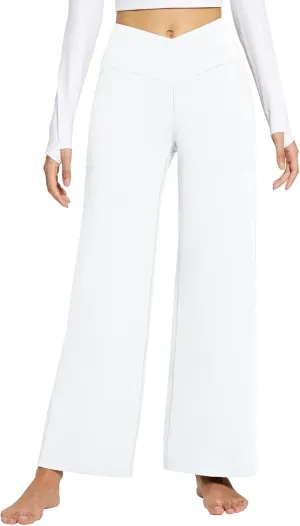 baleaf Womens Wide Leg Dress Pants Stretch High Waist Yoga Pants Casual Slacks Pockets Pull On Travel Petite Plus Size