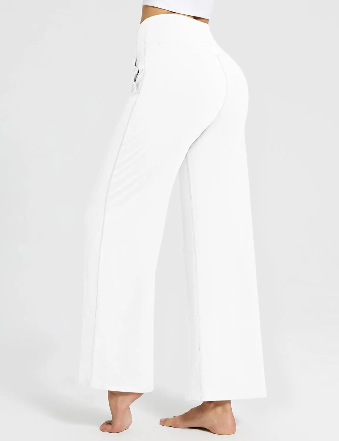 baleaf Womens Wide Leg Dress Pants Stretch High Waist Yoga Pants Casual Slacks Pockets Pull On Travel Petite Plus Size