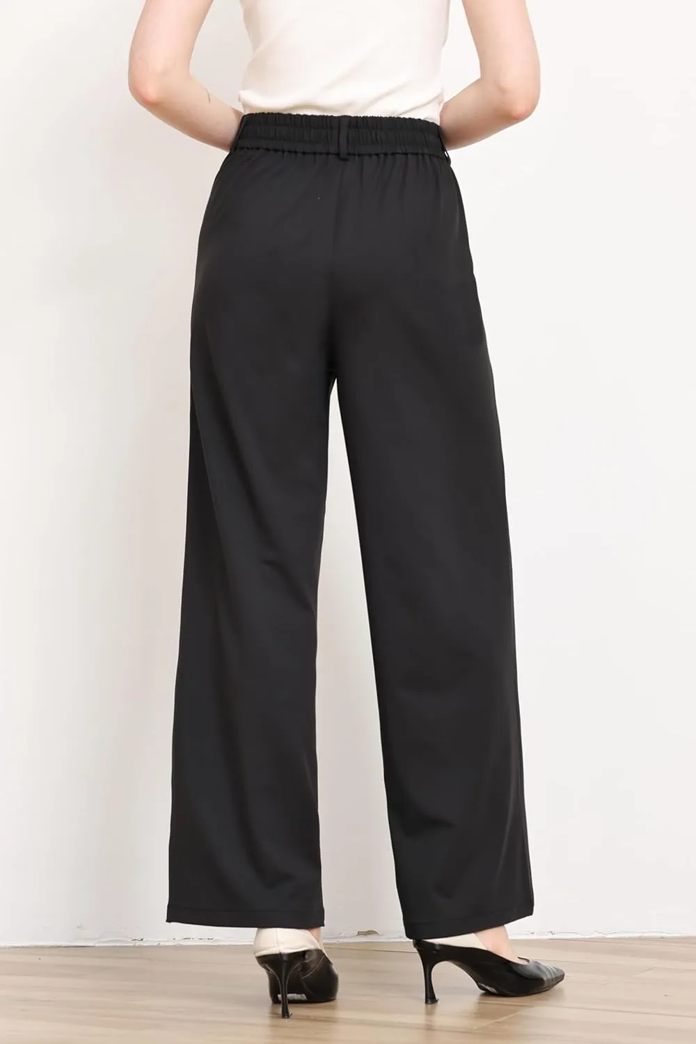 Balleay Art Dress Pants Women High Waisted Loose Stretch Wide Leg Trousers Work Business Casual Ladies Slacks with Pockets
