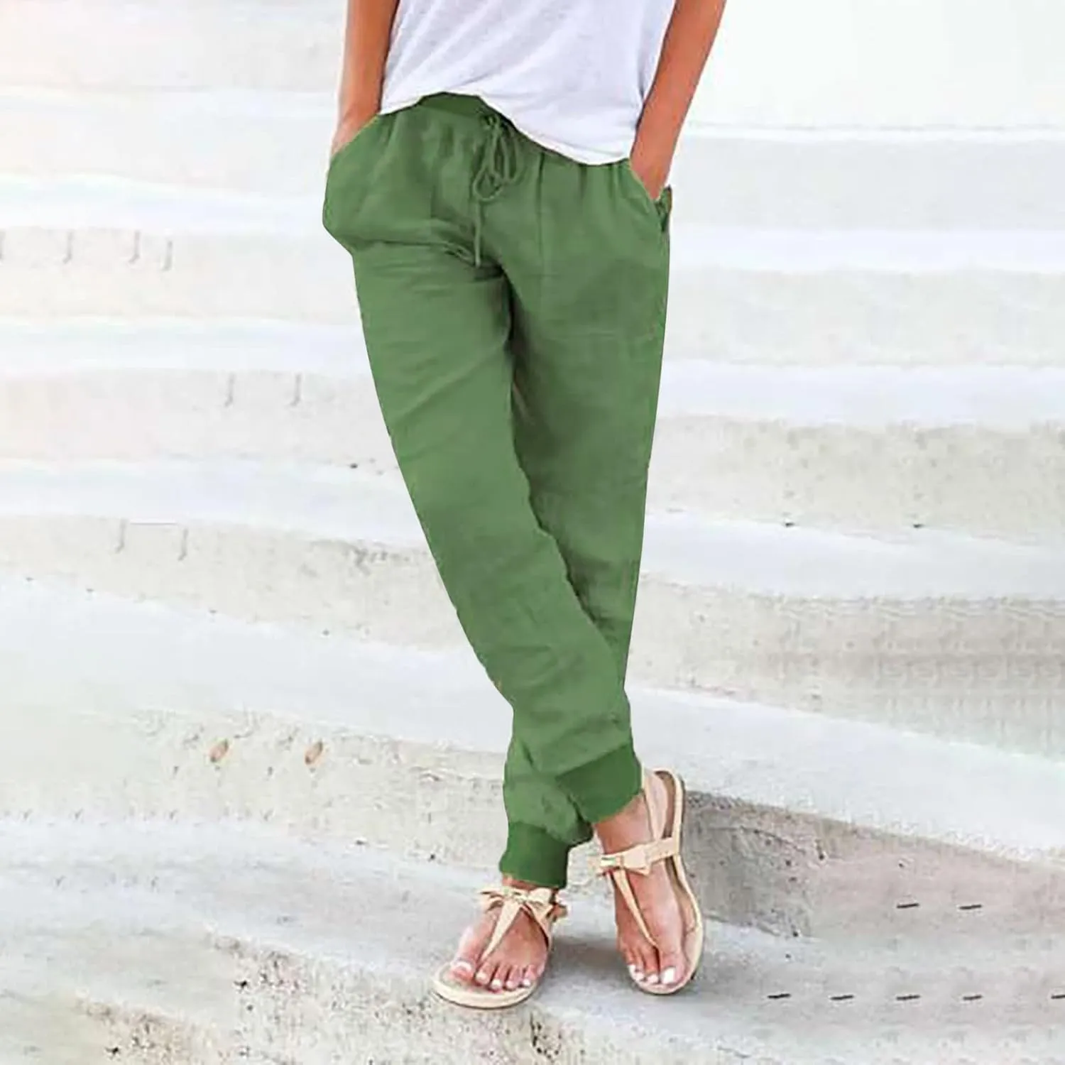 Barrel Pants for Women Winter Flowing Beach Slacks with Pockets High Waisted Water Resistant