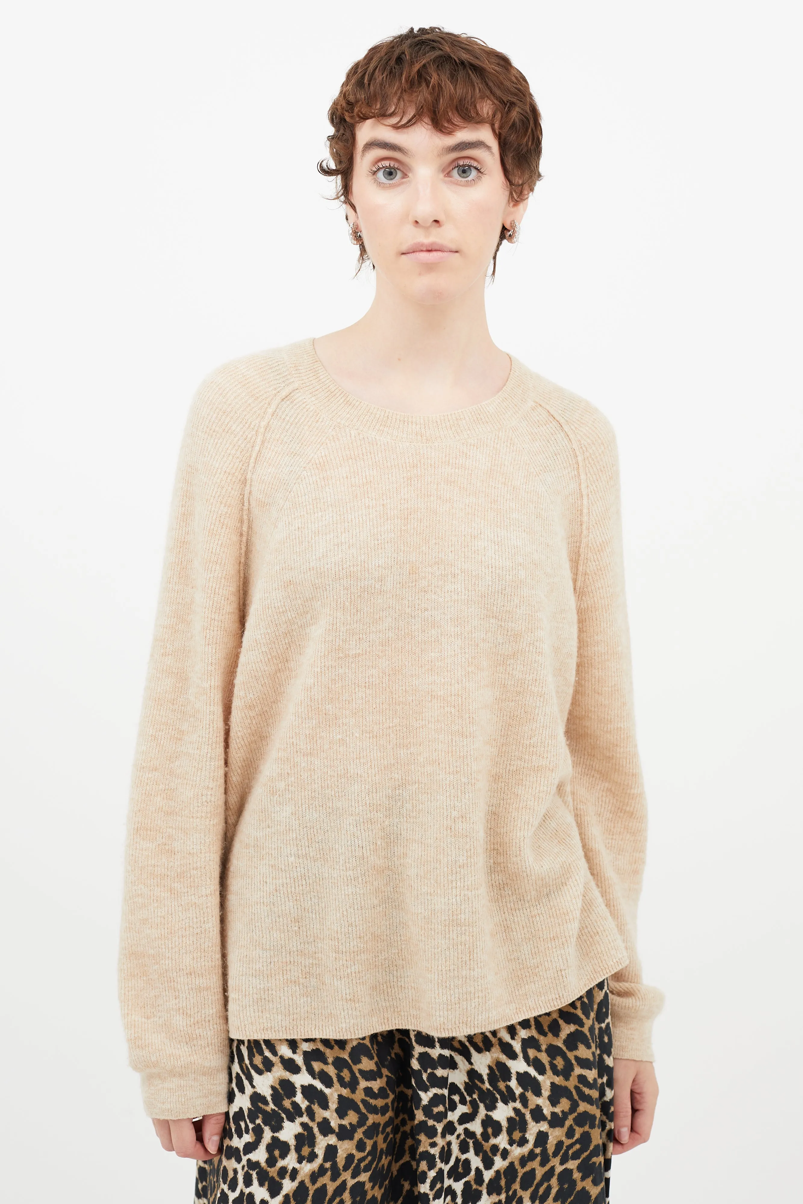 Beige Ribbed Knit Sweater
