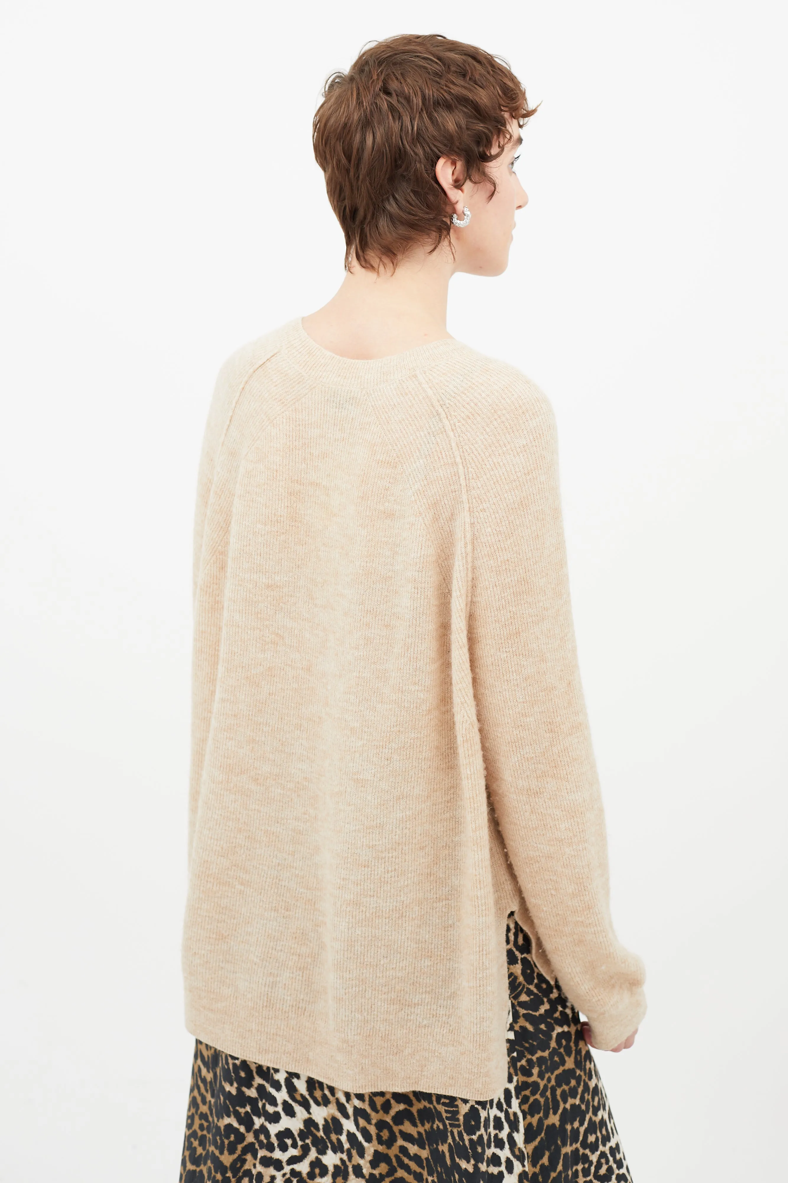 Beige Ribbed Knit Sweater