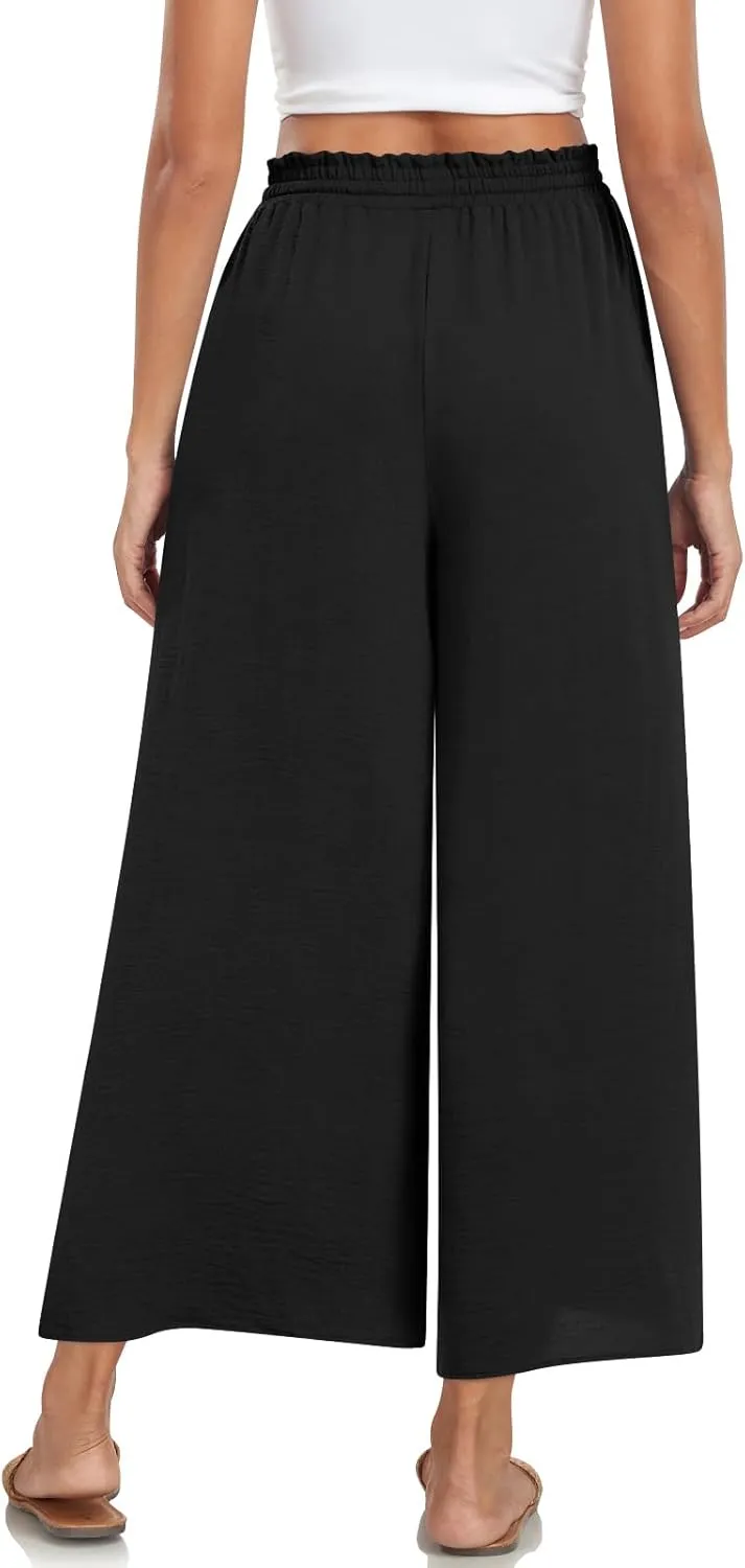Bestbee Women's Palazzo Pants Dressy Casual Wide Leg Slacks Elastic Waist with Pockets