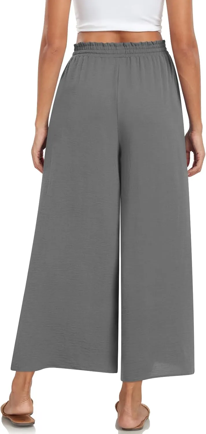 Bestbee Women's Palazzo Pants Dressy Casual Wide Leg Slacks Elastic Waist with Pockets