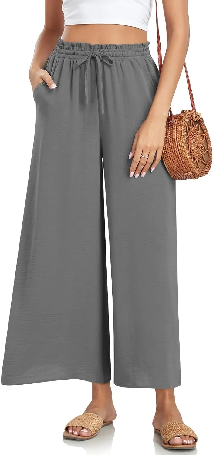 Bestbee Women's Palazzo Pants Dressy Casual Wide Leg Slacks Elastic Waist with Pockets