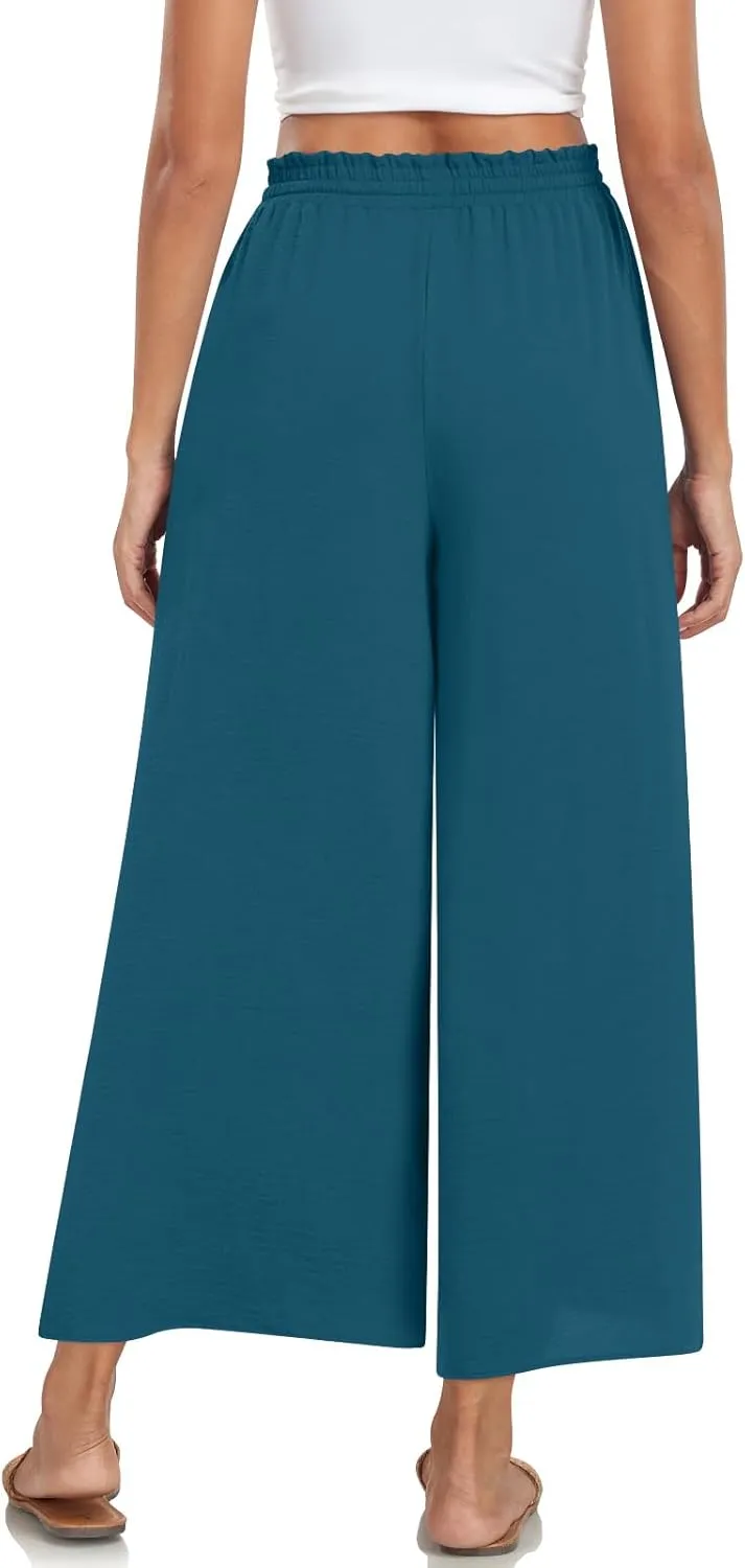 Bestbee Women's Palazzo Pants Dressy Casual Wide Leg Slacks Elastic Waist with Pockets