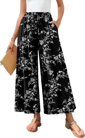 Bestbee Women's Palazzo Pants Dressy Casual Wide Leg Slacks Elastic Waist with Pockets