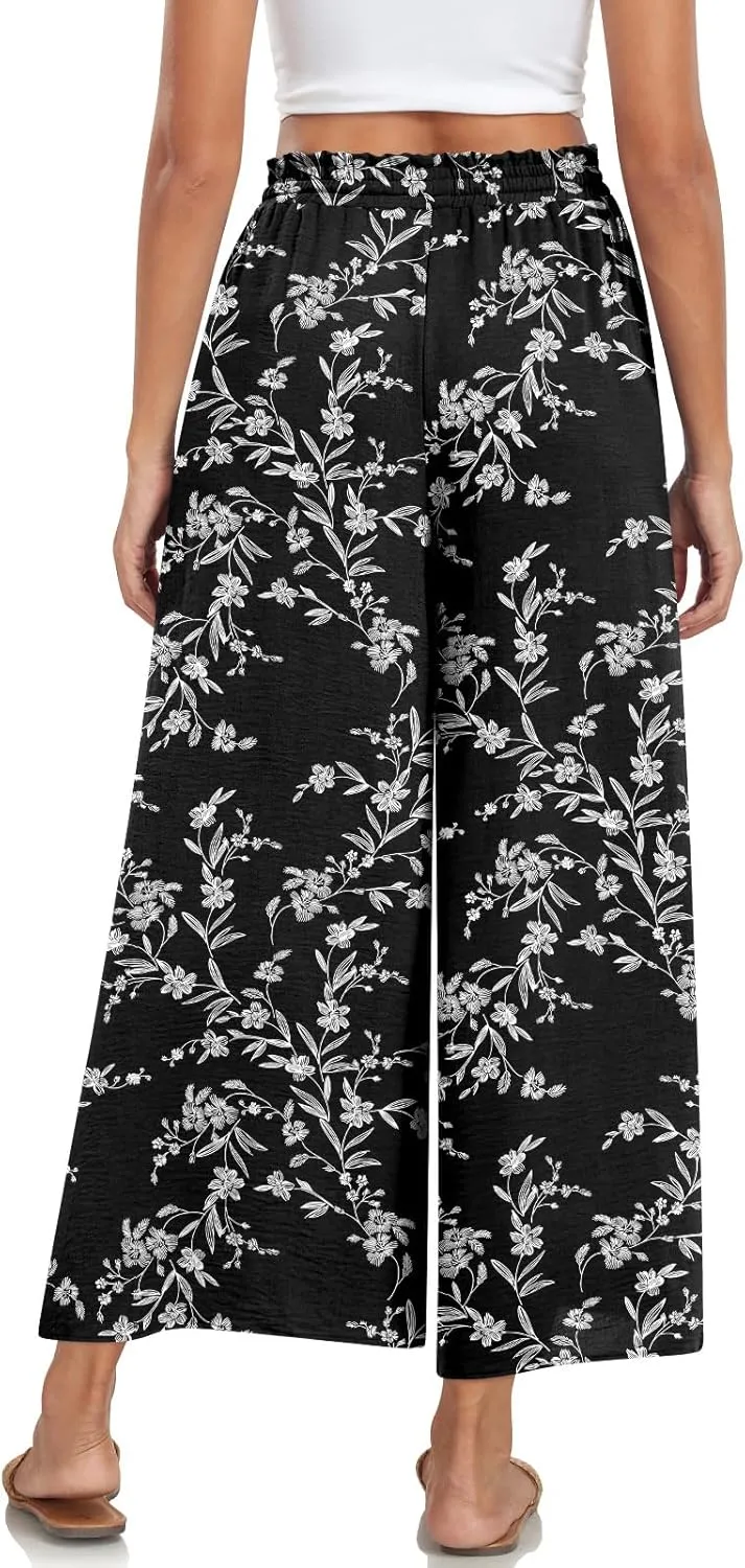 Bestbee Women's Palazzo Pants Dressy Casual Wide Leg Slacks Elastic Waist with Pockets