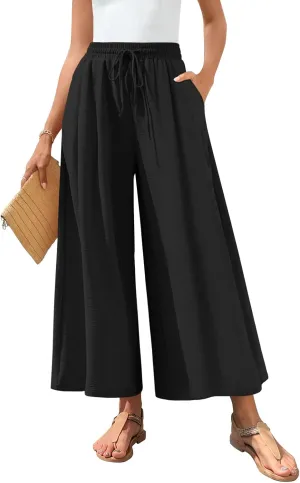 Bestbee Women's Palazzo Pants Dressy Casual Wide Leg Slacks Elastic Waist with Pockets