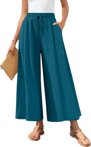 Bestbee Women's Palazzo Pants Dressy Casual Wide Leg Slacks Elastic Waist with Pockets