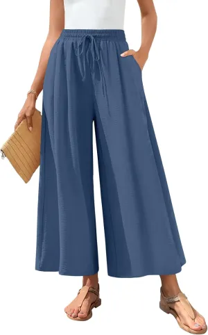 Bestbee Women's Palazzo Pants Dressy Casual Wide Leg Slacks Elastic Waist with Pockets