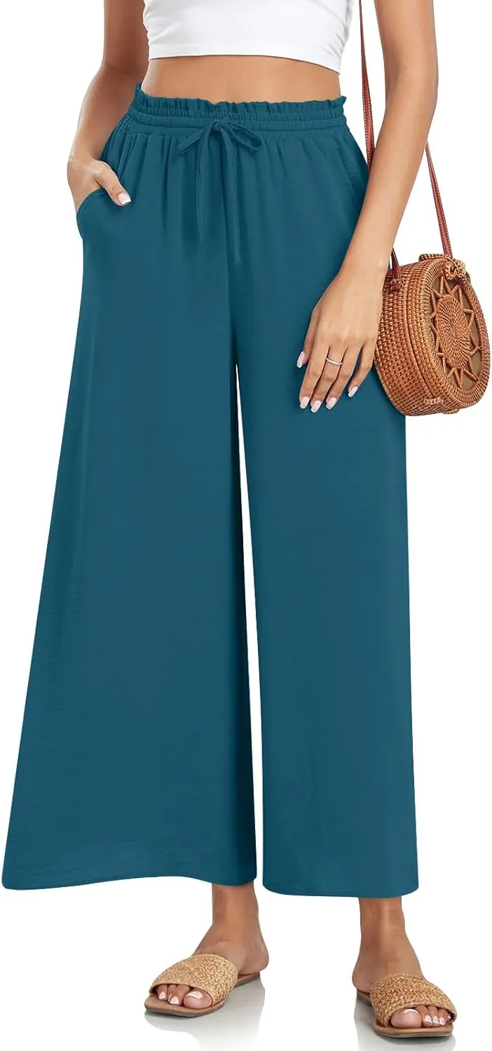 Bestbee Women's Palazzo Pants Dressy Casual Wide Leg Slacks Elastic Waist with Pockets