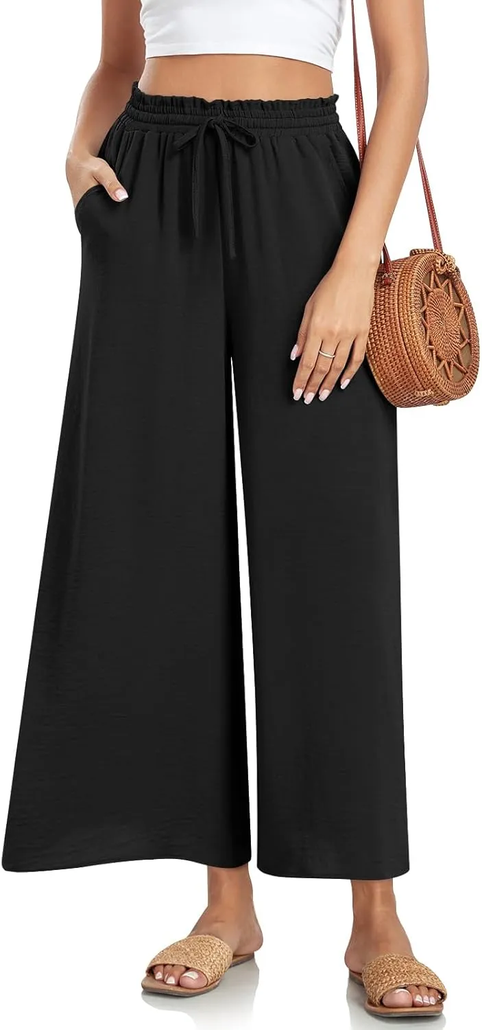 Bestbee Women's Palazzo Pants Dressy Casual Wide Leg Slacks Elastic Waist with Pockets