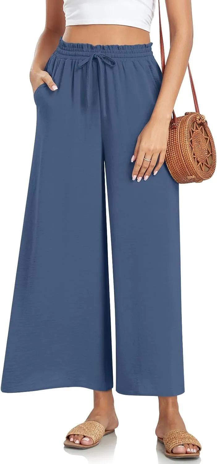 Bestbee Women's Palazzo Pants Dressy Casual Wide Leg Slacks Elastic Waist with Pockets